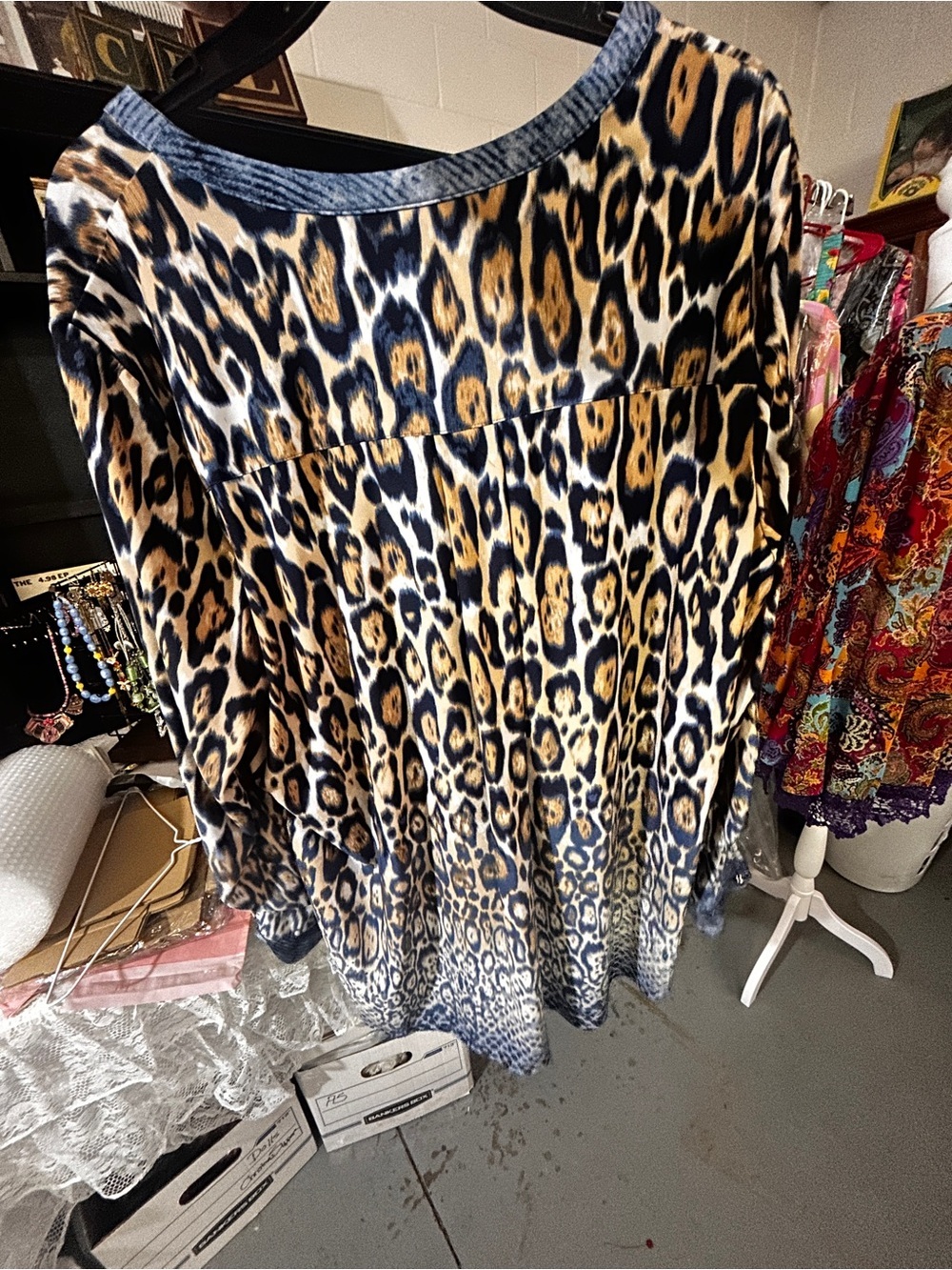 Peter Nygard Leopard Print Tunic in Blue, Tan and Black - Picture 7 of 10